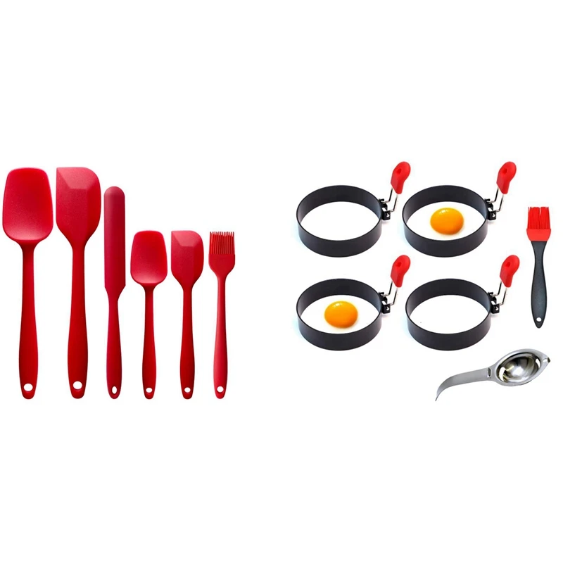 

6Pcs Cooking Tools Set Non-Stick Cooking Spoon Spatula Ladle With Nonstick Egg Rings For Frying Or Shaping Eggs