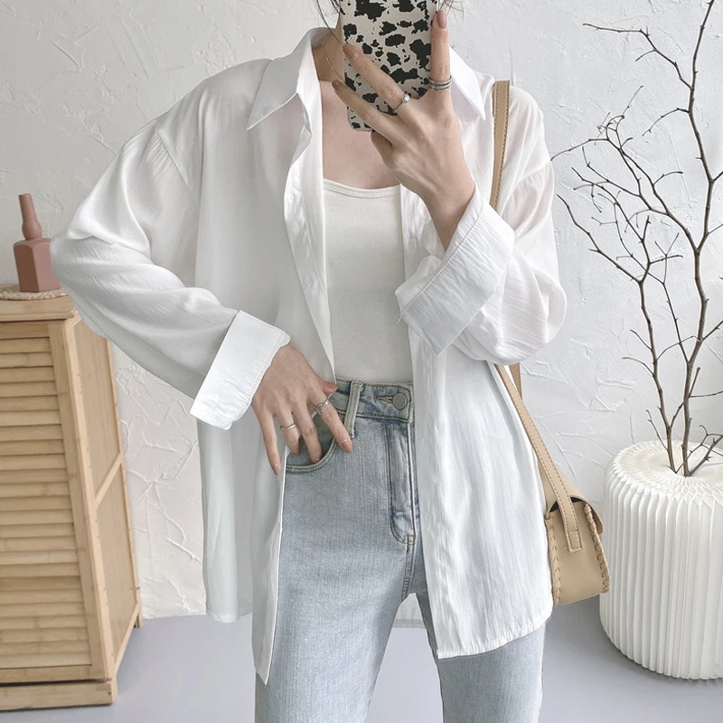 

GOOHOJIO 2021 Summer New Loose Street Lady Shirts Sun Protection Women Shirt All-match Shirt Women Blouse Long Sleeves Female