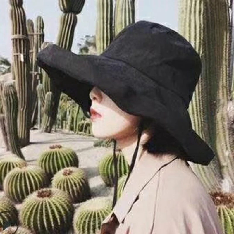 

Retro Wide Brim Cotton Linen Beach Sun Hat For Women Vacation Summer Panama Foldable Bucket Hat Fisherman Hat