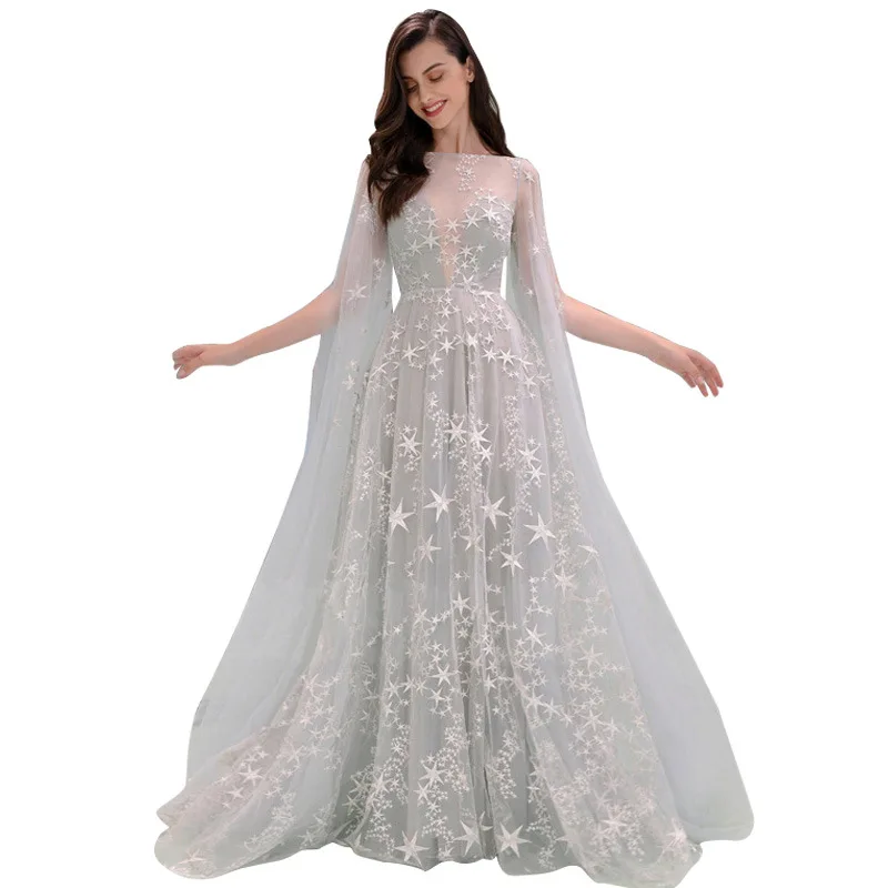 

Sexy One-shoulder One-shoulder Perspective Star Long Skirt 2020 New Lace Women