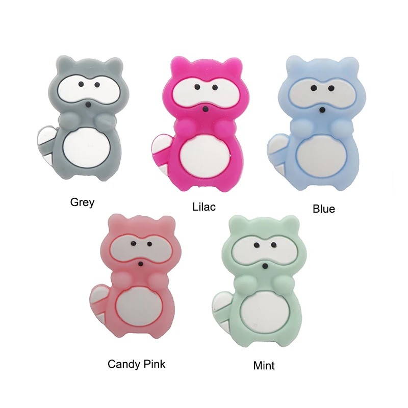 

Chenkai 50PCS BPA Free Silicone Raccoon Beads Baby Animal Cartoon Teether Bead For DIY Chewing Dummy Pacifier Chain Accessories