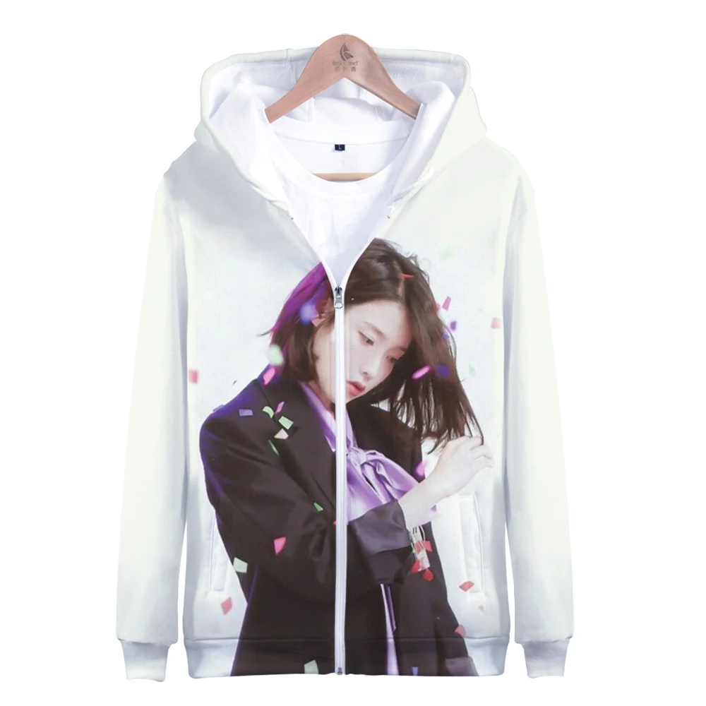 

Толстовка с капюшоном Kpop, певица IU, 3D толстовка на молнии, женская/мужская толстовка с длинным рукавом, в стиле Харадзюку, Корея, звезда Ли, дз...