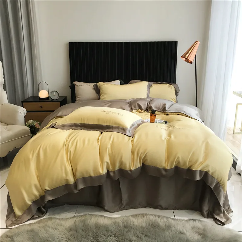 

Bedding Set Light Luxury Style 60 Double-sided Tencel 4-piece Modern Simple Pure Color Silky Cool Feeling Duvet Cover Bed Linen