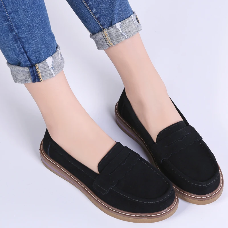 Женские туфли на плоской подошве с круглым носком однотонные ручной работы