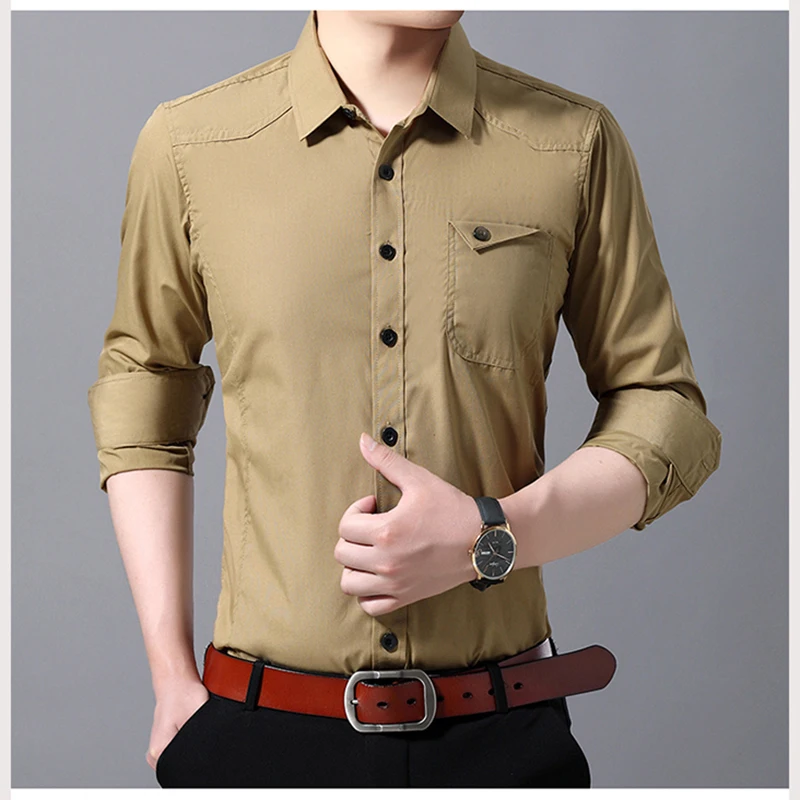 

iSurvivor 2021 Men's tooling military uniform long-sleeved casual shirt formal anti-wrinkle pockets loose comfortable fashion