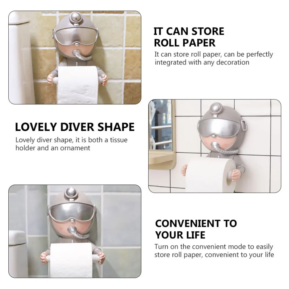 

1PC Creative Diver Roll Paper Rack Punching Toilet Tissue Holder (Silver)