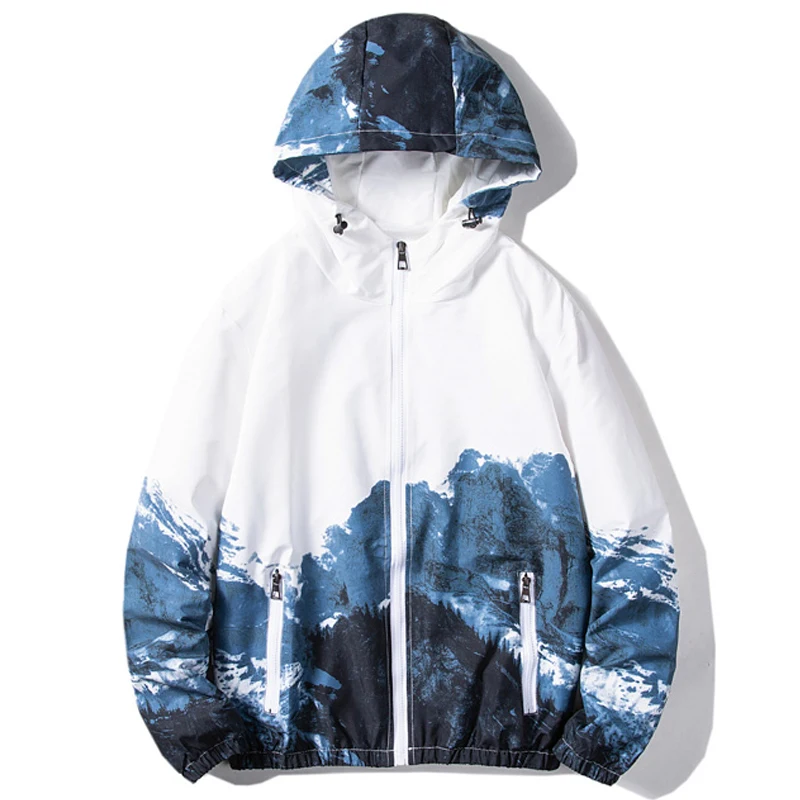 

2021 New Spring Autumn Men Bomber Jacket Hooded Fashion Patchwork Print Windbreaker Hip Hop Streetwear Zip Up Casual Man Coats