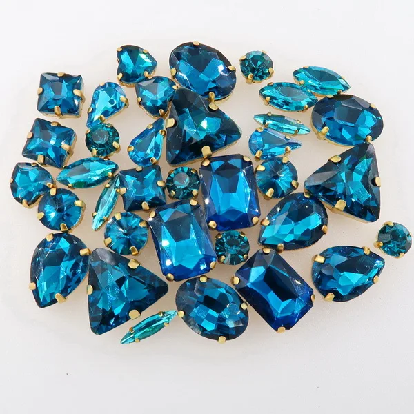 A5 Blue zircon 50 шт./пакет формы с золотым коготь Установка ясный и желейные конфеты стеклянные стразы цвета Кристалл пришить стразы торжественное платье, обуви, сумок и diy кружевной отделкой - Цвет: A5 Blue zircon
