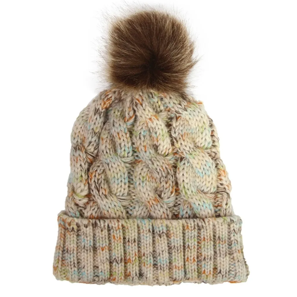 Вязаные зимние женские шапки Skullies, женские шапочки с помпоном, Повседневная вязаная шапка, дамская модная громоздкая шапочка, теплая шапка s, шерстяная шапка