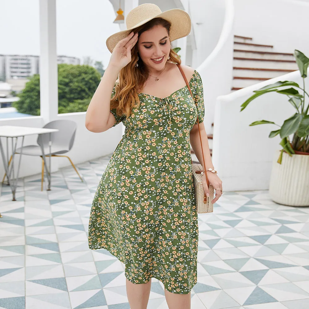 DOIB платья больших размеров желтое зеленое плотное платье с цветочным рисунком и