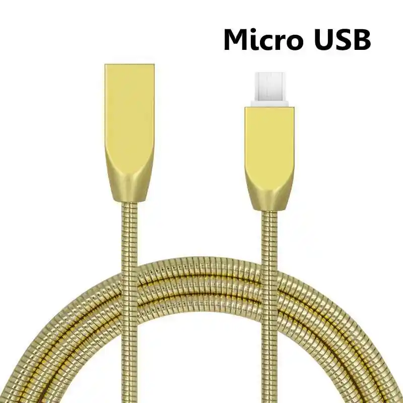 Sindvor 1 м металлический пружинный Micro USB кабель для синхронизации данных для samsung Xiaomi Android мобильный телефон Быстрая зарядка Microusb зарядное устройство провод - Тип штекера: gold
