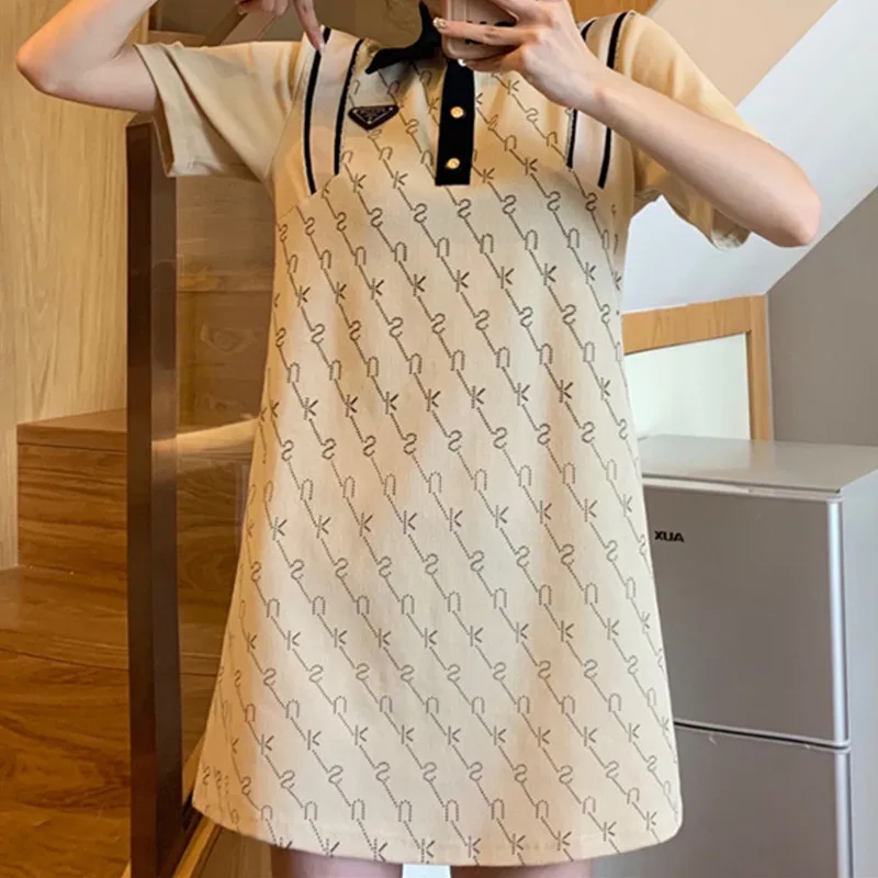 

Летнее женское Повседневное платье без отделки с отложным воротником и коротким рукавом, тонкая женская одежда, лоскутное свободное мини-п...