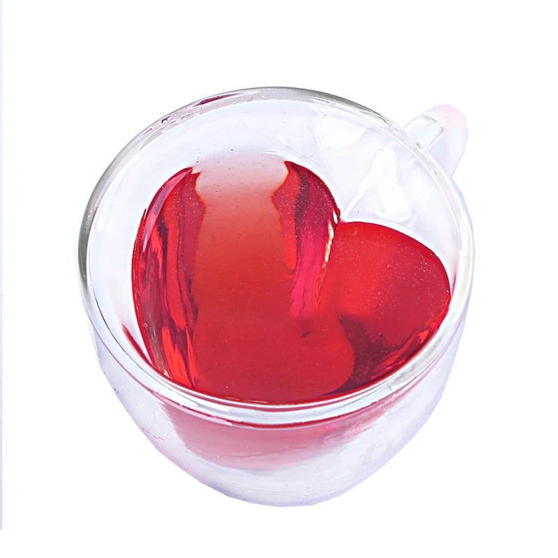 1 шт. Стекло пар кружки с принтом сердце Любовь в форме сердца двойными стенками