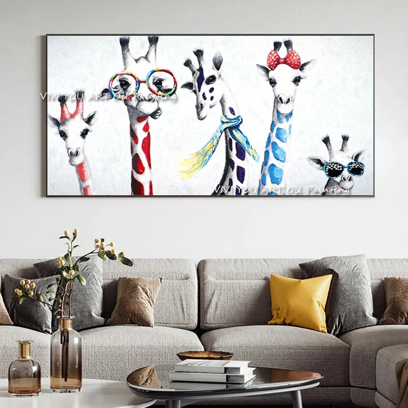 

Handmade Gigraffe Cute Animals Color Wall Art Canvas Handpainted Cuadro Modern Abstract Painting Wall Pictures for Living Room