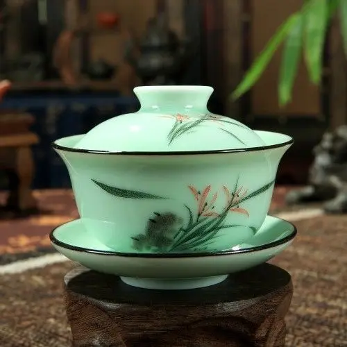 Набор чашек для чая Longquan Gaiwan фарфоровая чаша с цветочным рисунком ручной работы