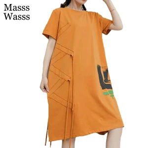Masss Wasss Summer Fashion Style 2021 Womens Loose Casual Vestidos Ladies Printed Vintage Dresses Female Punk Oversized Dress