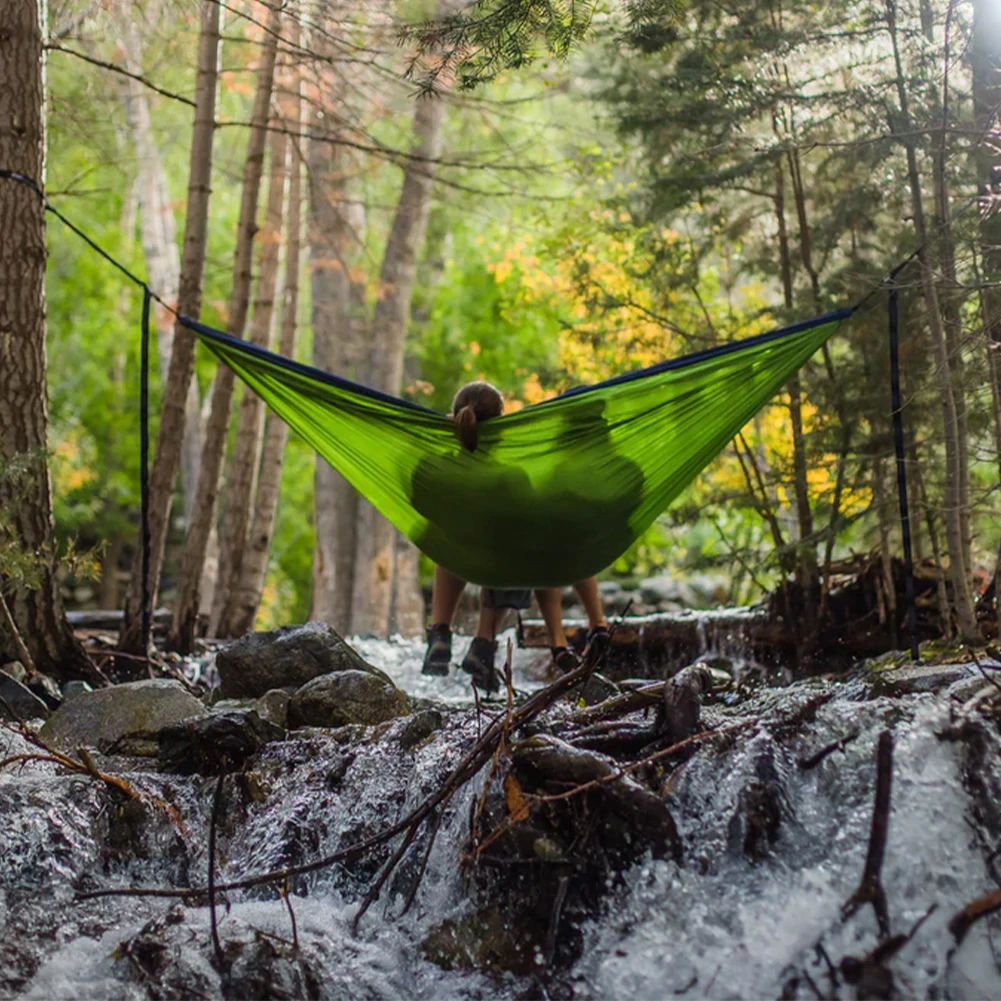 

Portable Camping Hammock Home Travel Camping Swing Canvas Stripe Hang Bed Hammock Double with Mosquito Net Parachute Material
