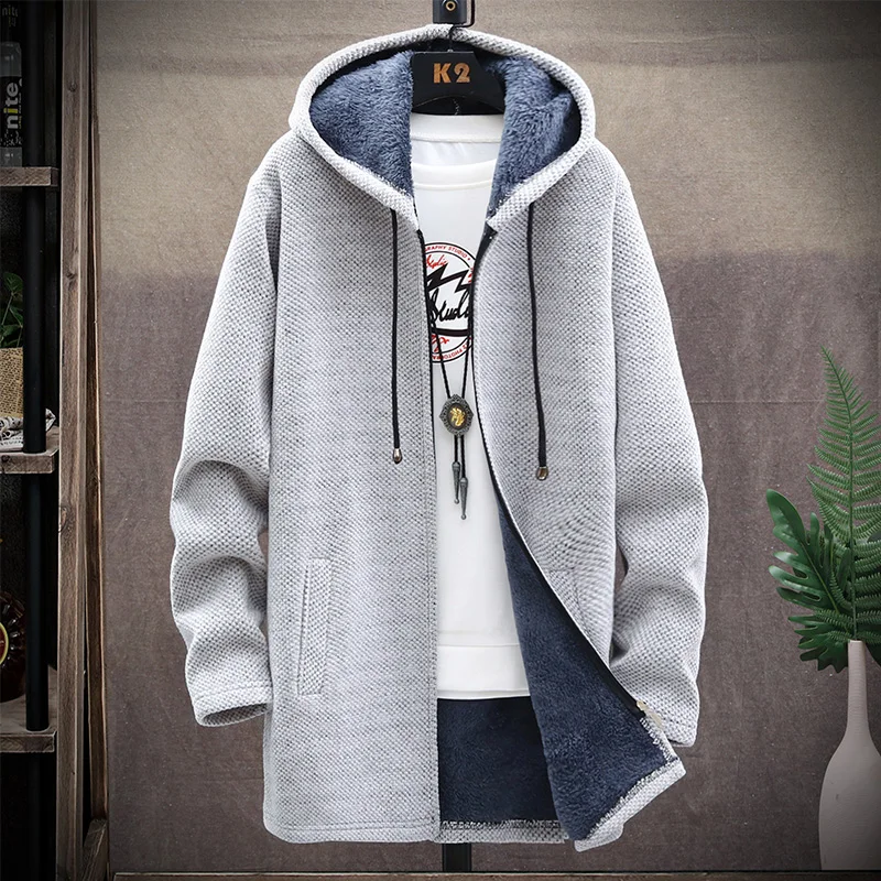Autumn/winter long coat fleece heavy wool sweater hoodie pullover zipper cardigan sweater men's fashion jacket