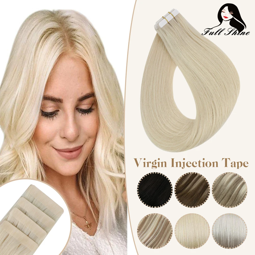 Full Shine Virgin Injection Tape In Adhesives Human Hair Extensions PU Skin Weft Blonde Color Invisible Seamless Injection