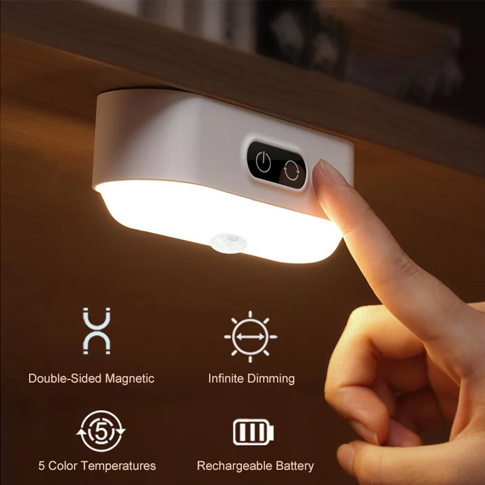 

LED Motion Sensor Night Light USB Rechargeable 5 Color Temperatures Double-sided Magnet Night lamp For Wardrobe Wall Lamp