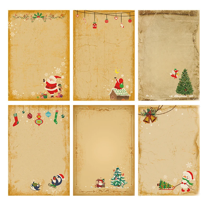 

6pcs Vintage Christmas Kraft Letter Paper Santa Claus Snowman Letter Pad Gift Invitation Greeting Card with Envelopes Xmas Party