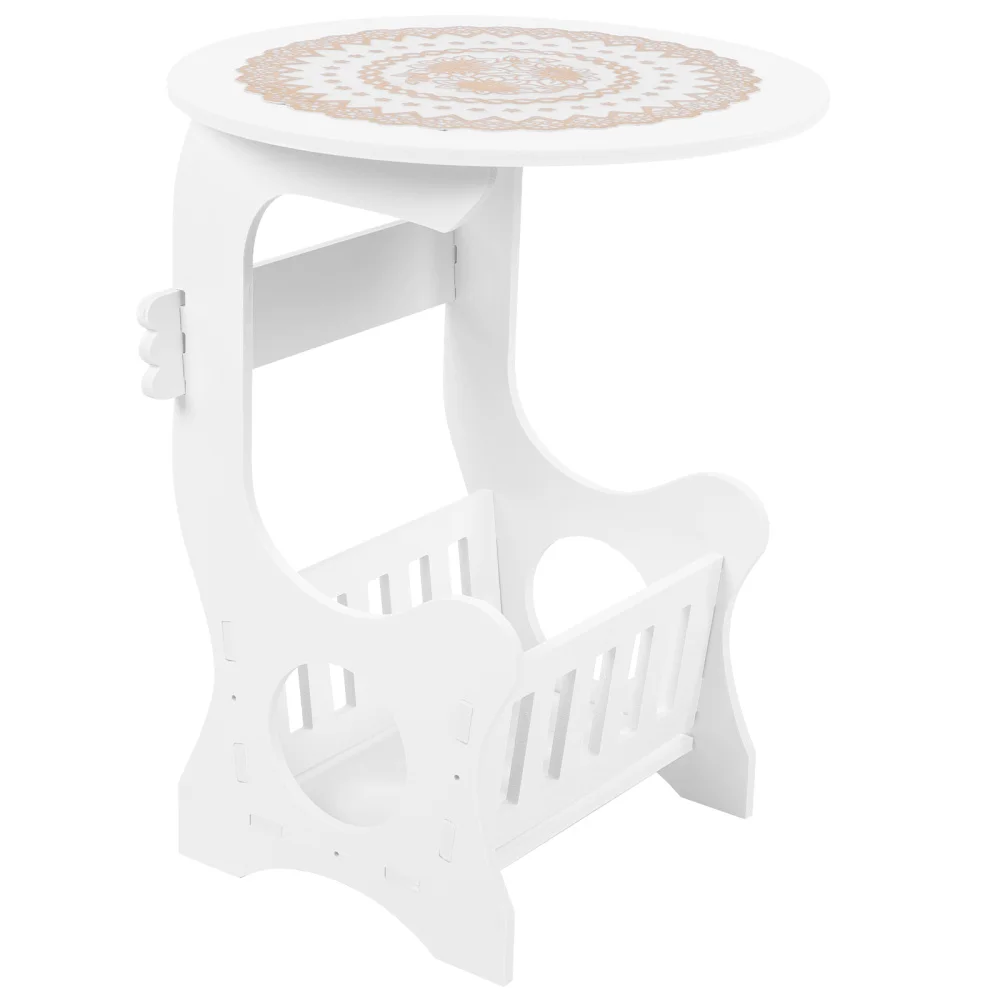 

White Modern Round Side Mini Bedside Tea Table for Living Room or Bedroom