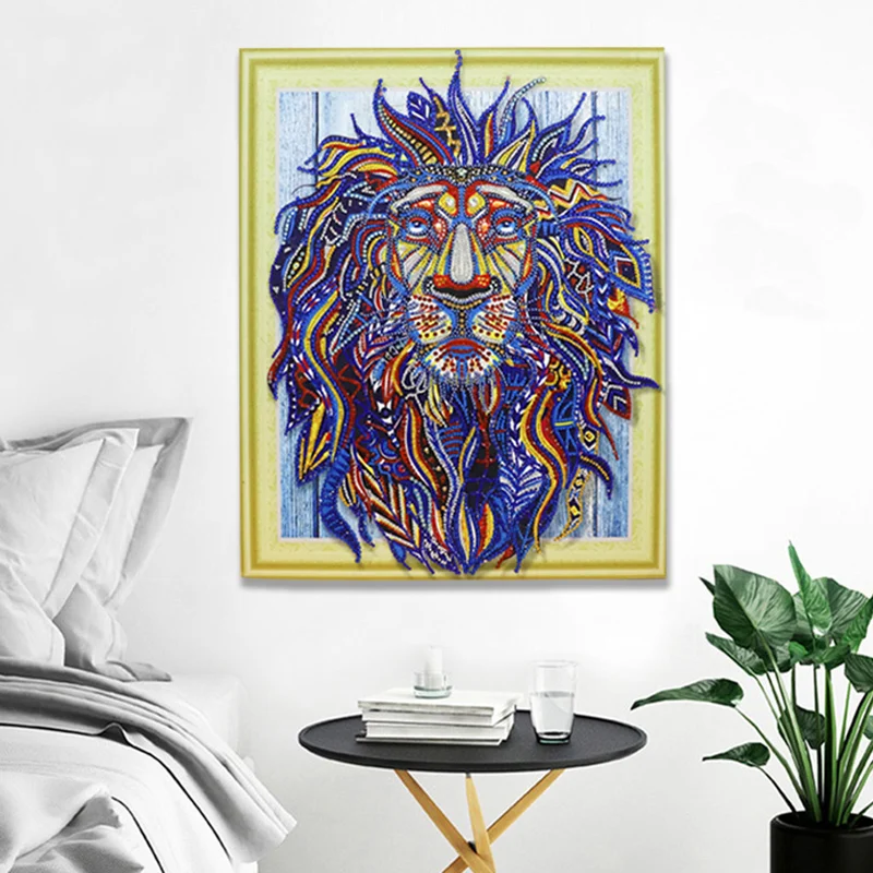Meian Diamond Embroidery Sale Lion Indian 5D DIY Painting Drill Special Shaped Mosaic Sets Picture Animal | Дом и сад