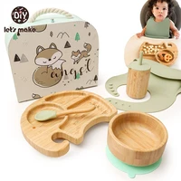 lets make 5pcsset baby bamboo feeding bowl spoon elephant pattern childrens tableware compartment plate training dinnerware