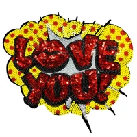 gold sequin heart pattern love you patches embroidery applique badges clothes decorated craft sewing