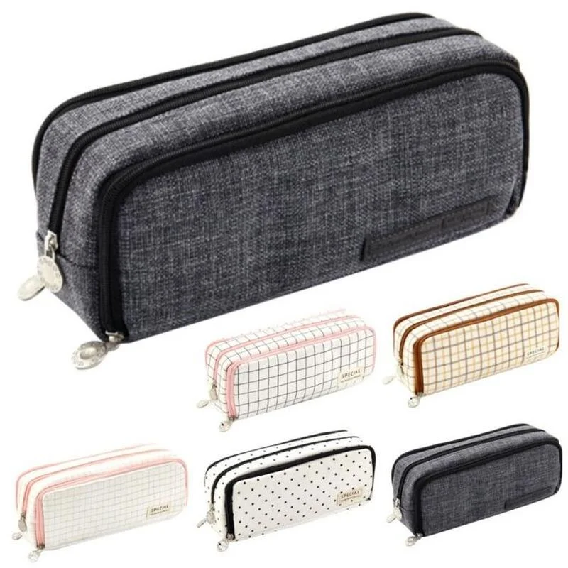 

Kids Large Capacity Plaid Pencil Case Boys Girls Square Zipper Pen Bag Multi-layer Stationery Boxes