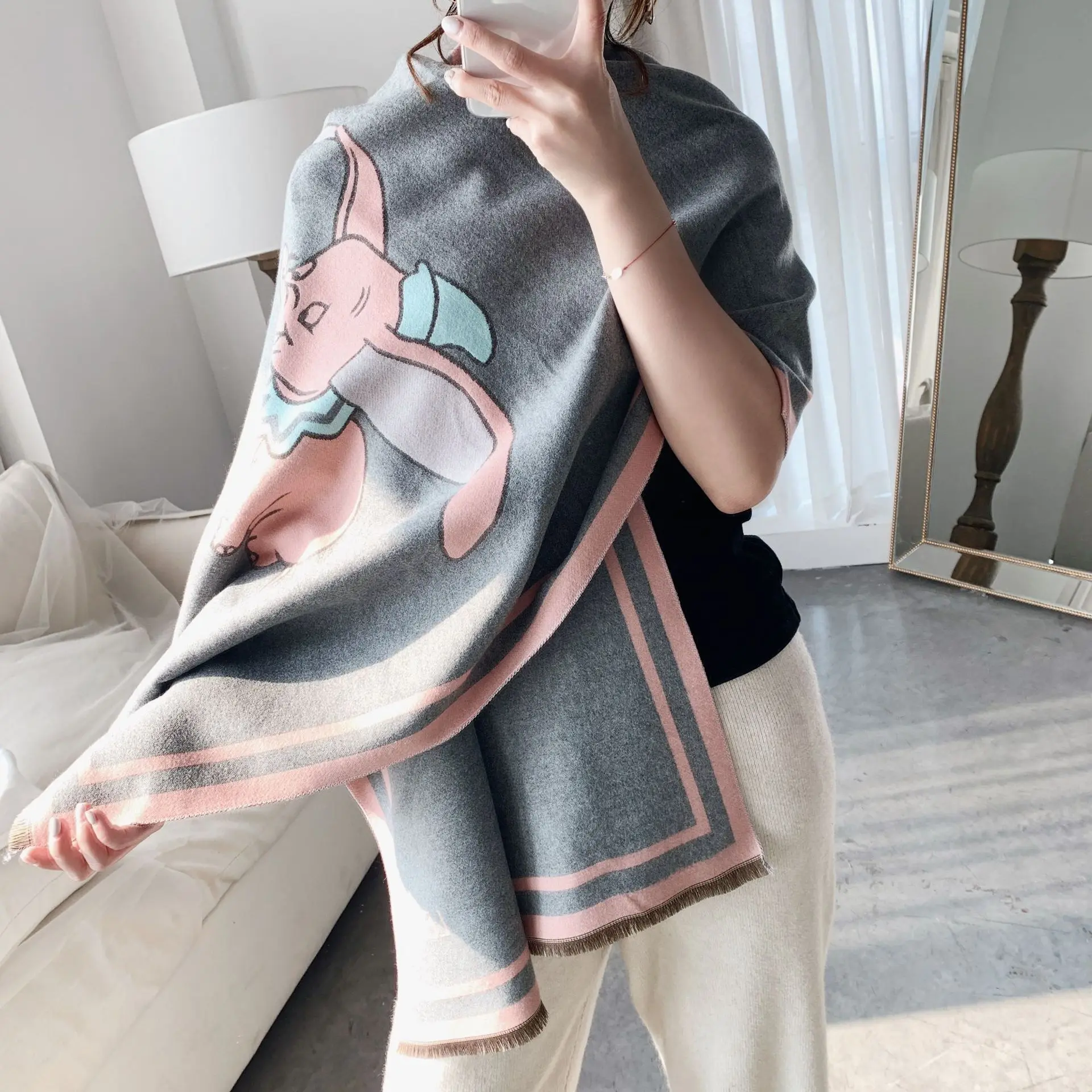 INS маленький летающий слон кашемировый двусторонний сохраняющий тепло шарф