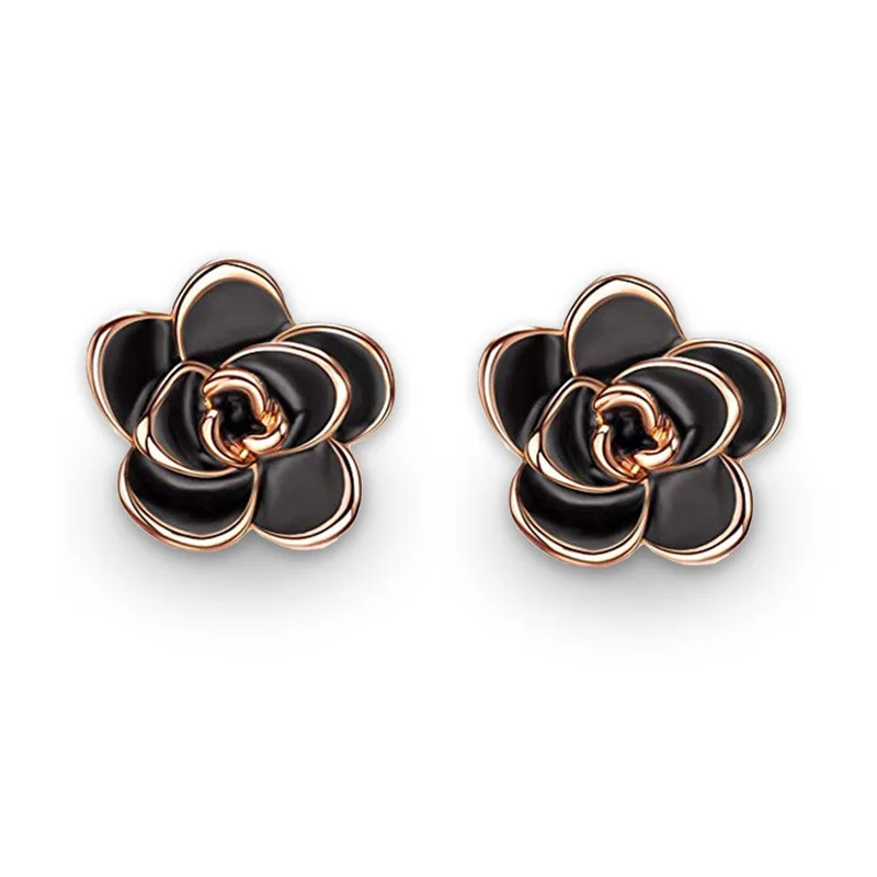 18K позолоченные серьги гвоздики с черной розой для женщин|Ювелирные наборы| |