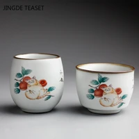 2 pcslot chinese ru kiln ceramics teacup exquisite cat pattern single cup tea bowl crockery individual cup teaware accessories
