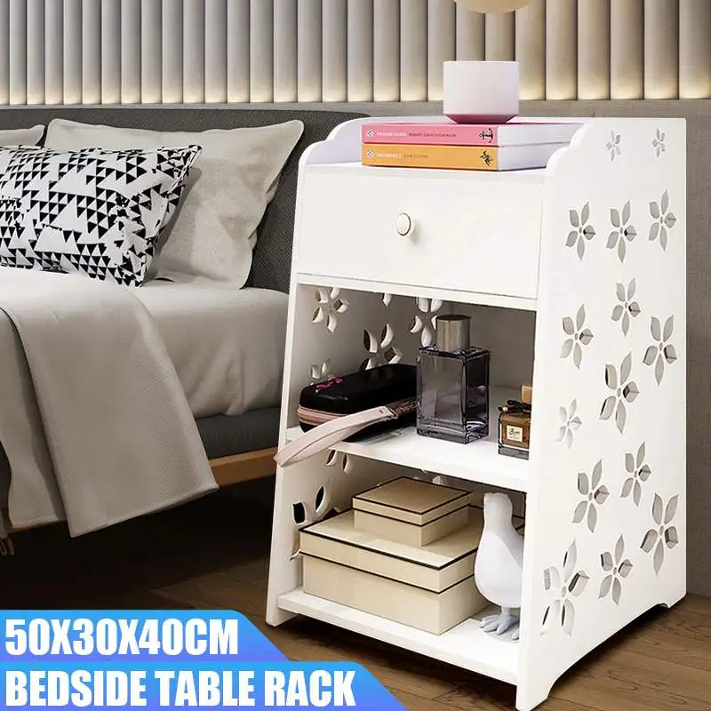 

Bedroom Bedside Nightstands Table Rack Cabinet Organizer 2 Drawer Storage Night Stand Wood-Plastic Flower Pattern