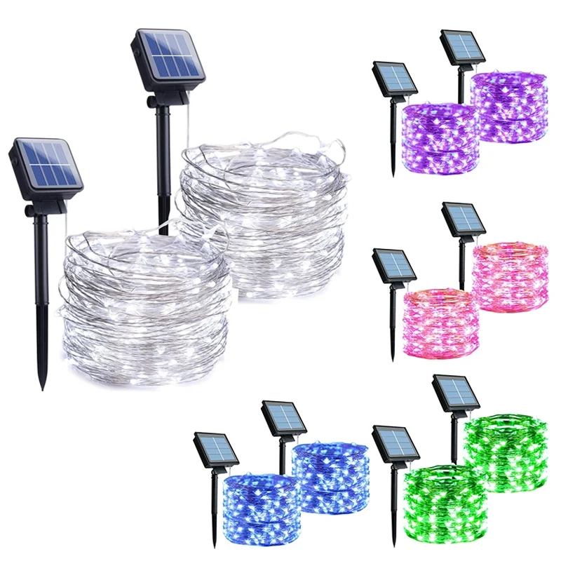 

Solar String Lights, 2 Pack 33Ft 100 Led Solar Powered Fairy Lights With 8 Modes Waterproof Copper Wire Lights