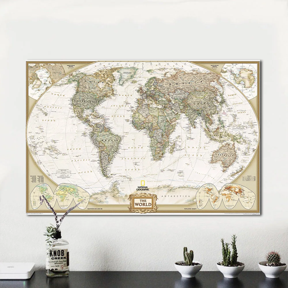 

The World Map Wall Sticker Vintage Decorative Painting Office Living Room Bedroom Wallpaper Wall Chart HD Print Artwork Poster
