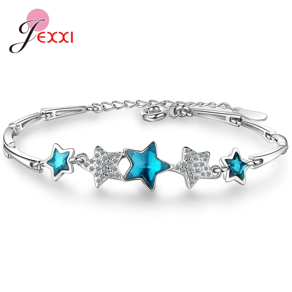 

Good Quality 925 Sterling Silver Bracelets For Women Embellished with Shiny Crystal Star Bracelet Fine Jewelry Gift for Her