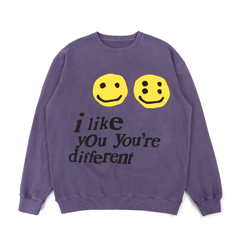 

Fgss clothing autumn winter new fashion br Kanye purple smiling face high street loose sweater and women's