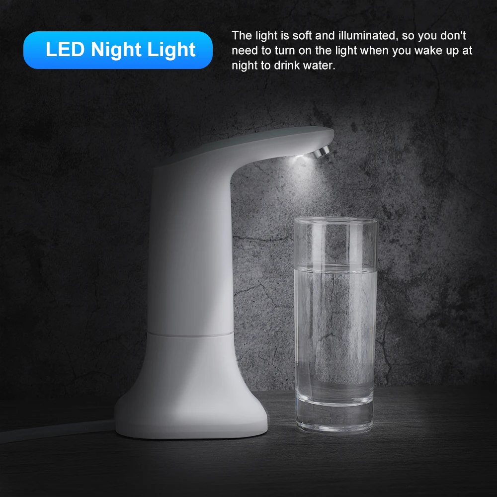 Rechargeable Electric Smart Water Bottle Dispenser Portable Automatic Drinking Pump with Base LED Night Light Device | Дом и сад