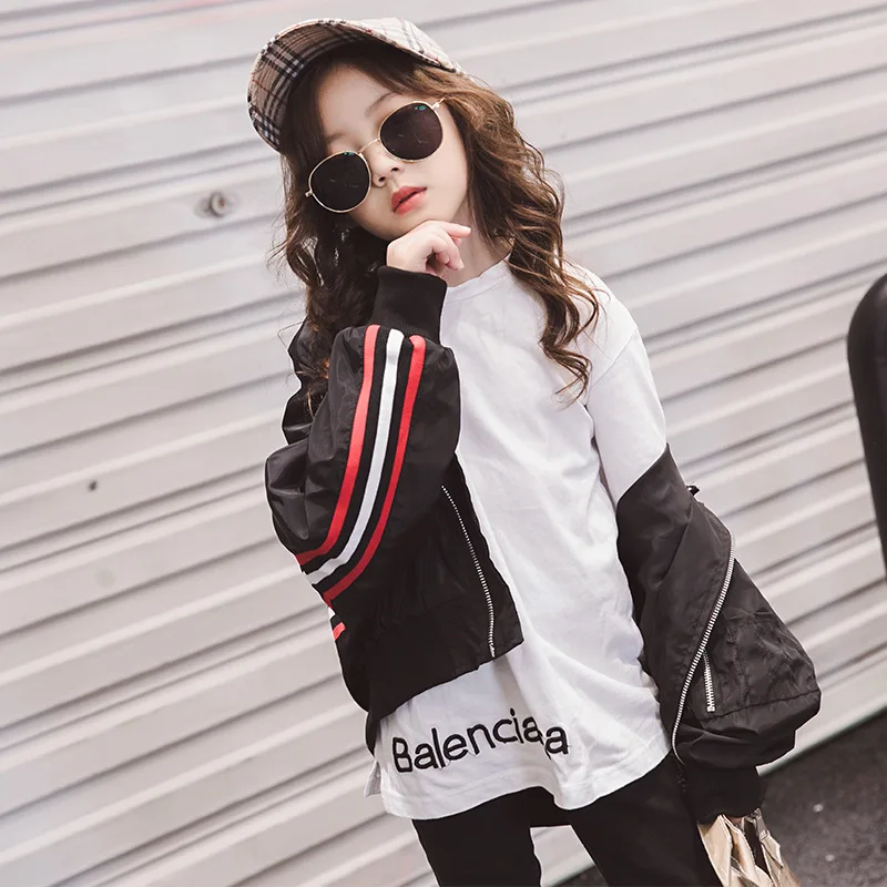 Куртка-бомбер в полоску для девочек модная верхняя одежда активного отдыха