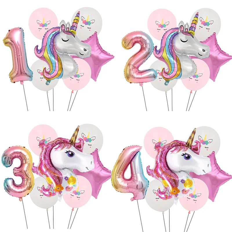 

7Pcs Rainbow Unicorn Theme Party Balloons Unicorn Birthday Decoration Number Balloon Kid Birthday Party Baby Shower Decor Globos