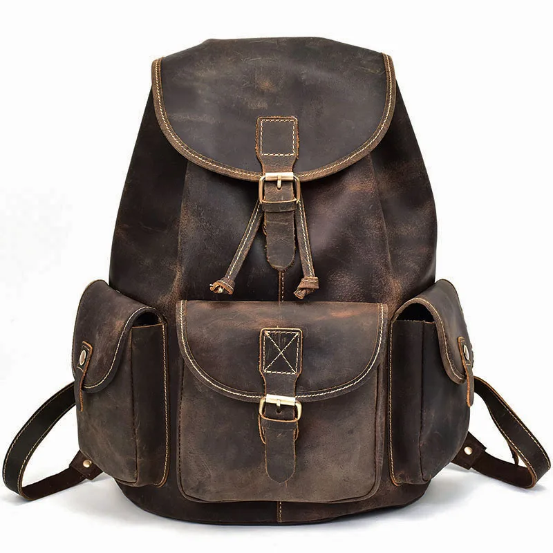 3 Dark Brown Luuafn Crazy horse кожаный мужской женский рюкзак из коровьей кожи для ноутбука, рюкзак для путешествий, винтажный школьный рюкзак из натуральной кожи, рюкзак - Цвет: 3 Dark Brown