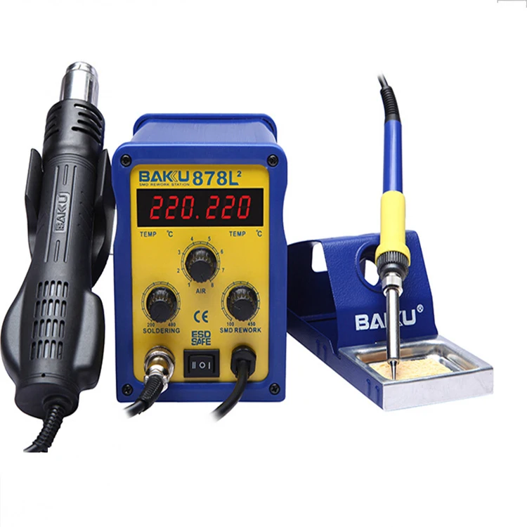 BK-878L2 Hot Air Soldering Station Dual Digital Display SMD Brushless Hot Air Rework Station + Soldering Iron and Hot Air Gun CH