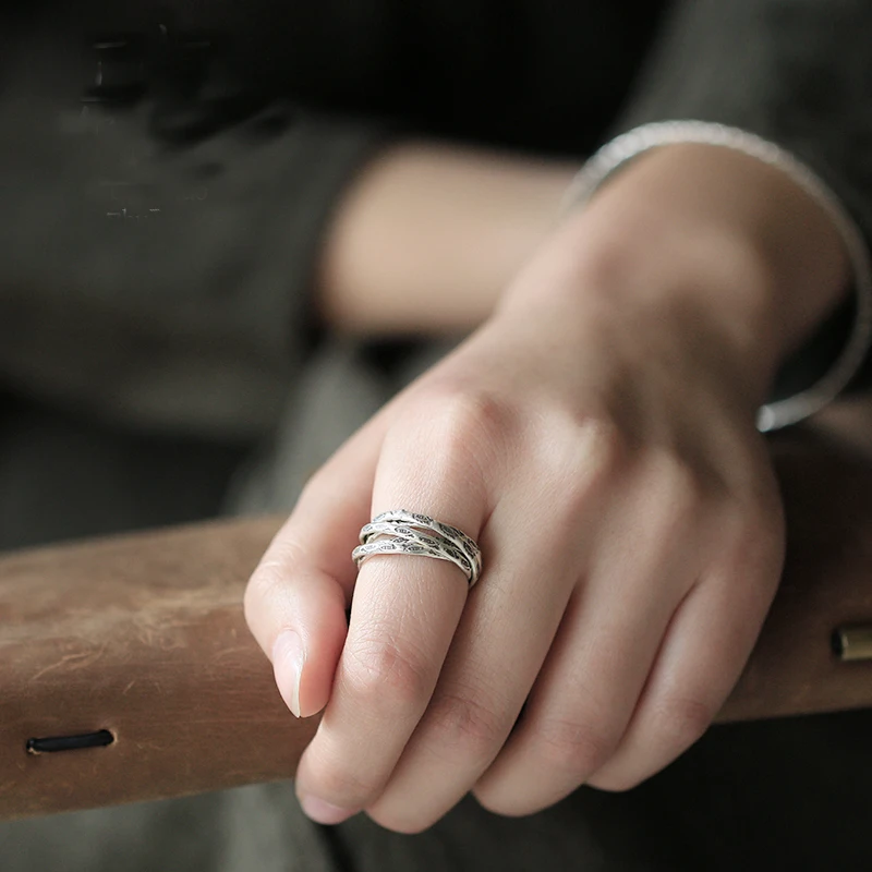 Fyla Mode 100% 999 Silver Rings Gifts Vintage Lucky Fish Carved Multilayer Ring Thai Jewelry Width 5.5mm Weight 4.20g | Украшения и
