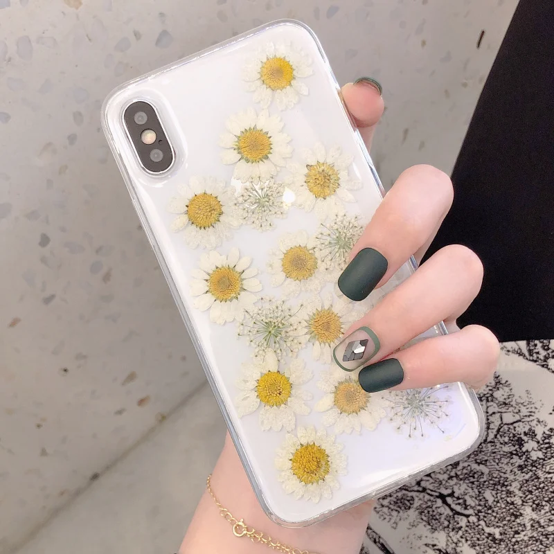 Style 6 Модный Блестящий НАСТОЯЩИЙ СУХОЙ прессованный цветочный чехол для телефона для iphone 11 pro XS MAX x XR 6 7 8 plus Прозрачная силиконовая задняя крышка для девочки - Цвет: Style 6