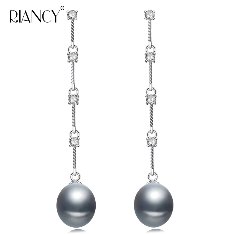

Natural Freshwater Long Black Pearl Earrings With Tassel For Women Wedding Gift