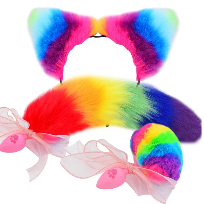 

X3UE Animal Tail Metal/Cat Claw Silicone Butt Plug Cat Ears Headband Hair Accessories for Women Cosplay Props Adult Sm Game