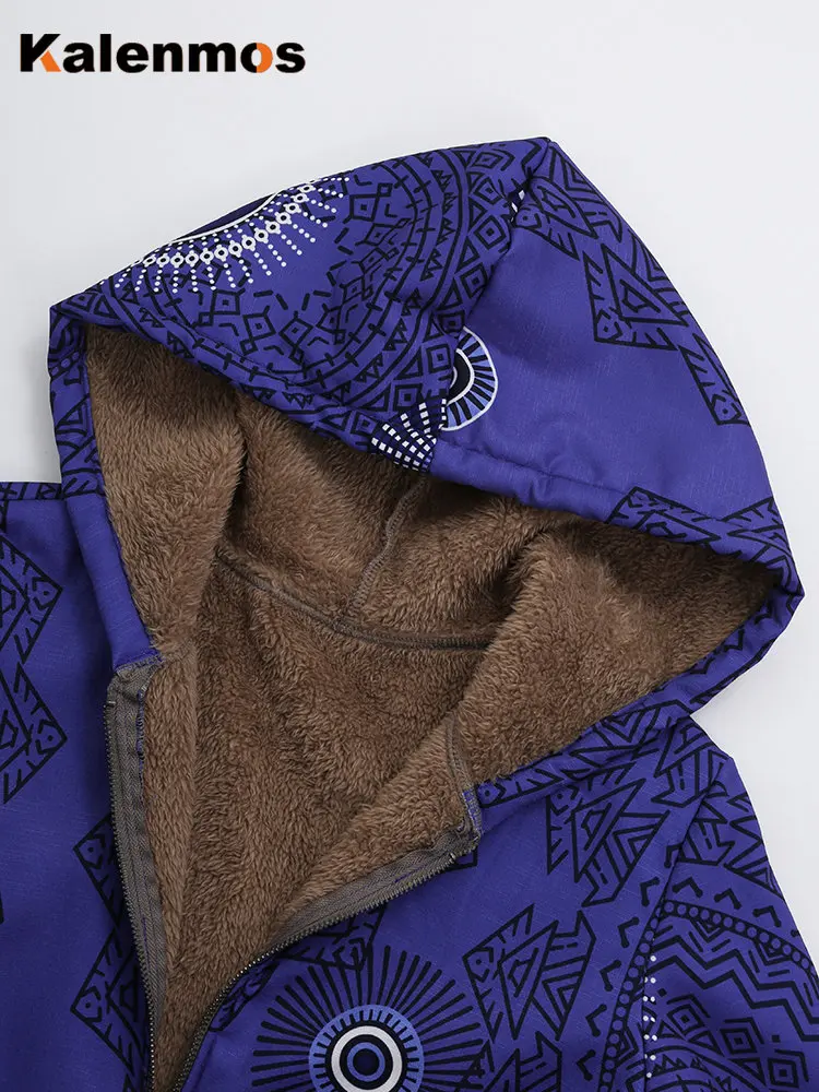 

Plus Size Plush Coat Women Female Jacket Windbreaker Winter Warm Outwear Floral Print Hooded Pockets Vintage Oversize Coats