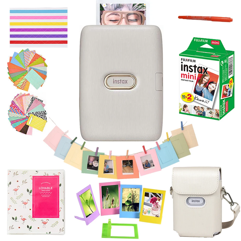 Новый бежево золотой принтер Fujifilm Instax Mini Link + 20 листов пленок белый чехол альбом