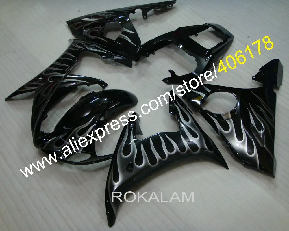 

Для Yamaha 2003 2004 YZF-R6 YZFR6 03 04 YZF R6 YZF600 пламя в черном корпусе Обтекатели (литьё под давлением)